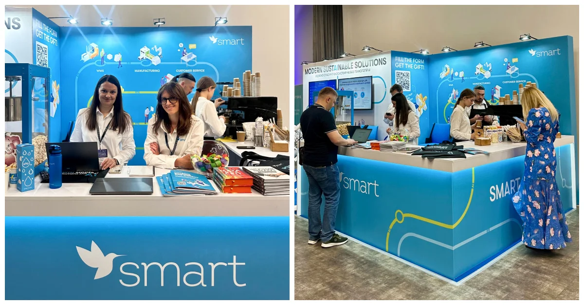 Колаж з двох світлин стенду SMART business